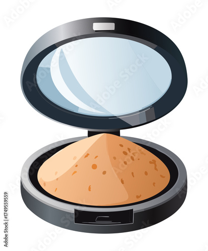 Open Compact Case with Mirror and Light Nude Pressed Powder for Smooth Base Makeup Application