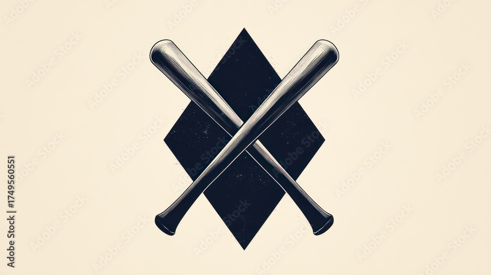 Fototapeta premium Baseball bats crossed, graphic design, minimalist, background