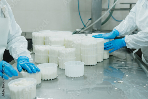 Mozzarella cheese factory. Produces handmade mozzarella with fresh milk, close up