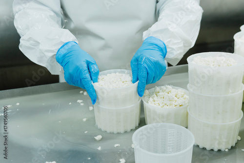 Mozzarella cheese factory. Produces handmade mozzarella with fresh milk, close up