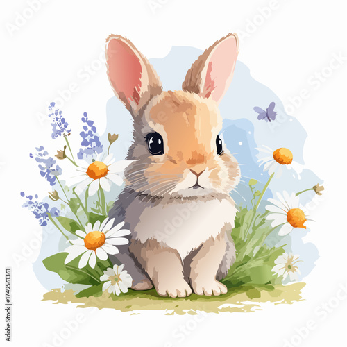 Hasenbaby auf der Blumenwiese