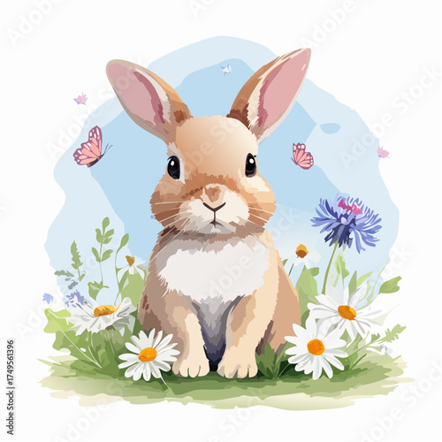 Hasenbaby auf der Blumenwiese