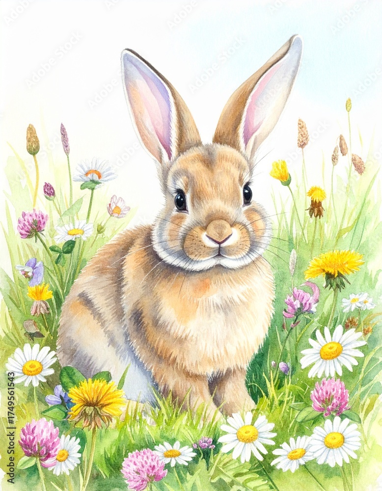 Obraz premium Hasenbaby auf der Blumenwiese