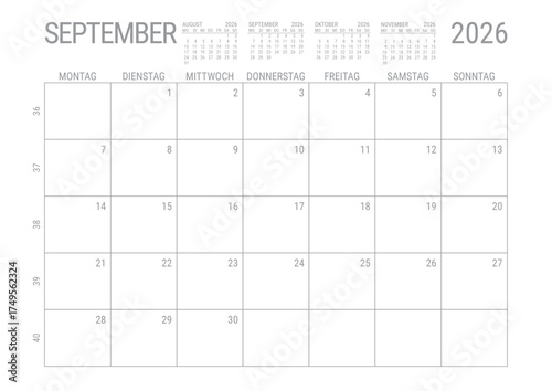 September 2025 Monat Kalender Monatskalender Kalenderblatt Kalendarium mit Kalenderwoche Planer DIN A4 Deutsch	