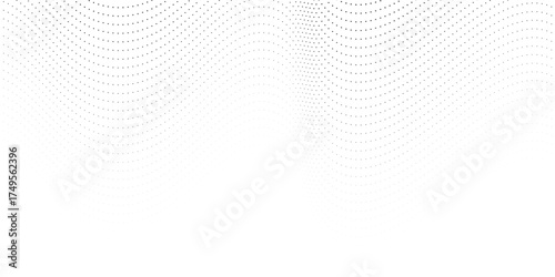 Flowing dots particles nice wave pattern halftone black gradient simple background.