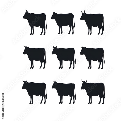 Cow set silhouette vector style