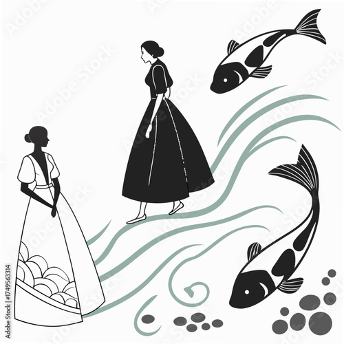 fish and groom silhouettes