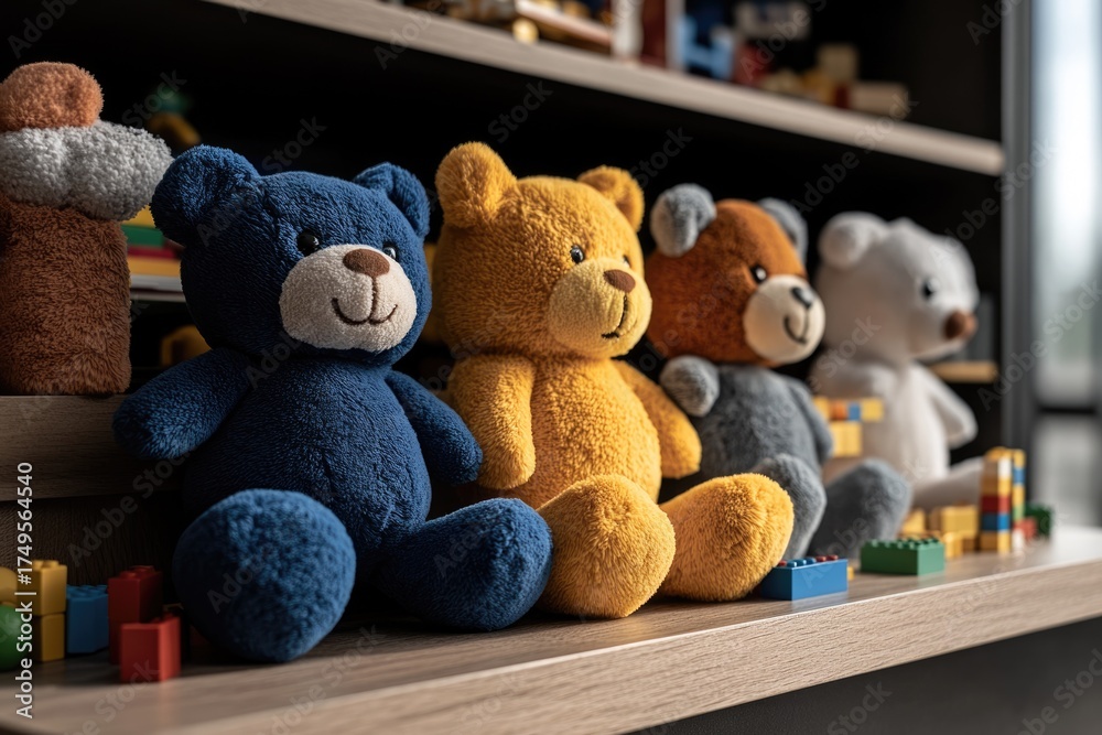 Naklejka premium Toy box overflowing with stuffed animals and construction blocks.