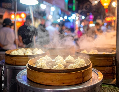 Action Documentary Shot of Intense Steam Rising from Food at a Taiwanese Night Market Stall

