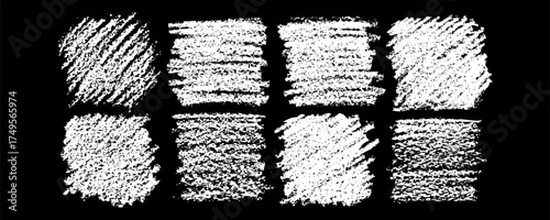 White vector texture of wax crayons on black background. Hand drawn сharcoal pencil scribble. Grunge design element. Pastel texture style.