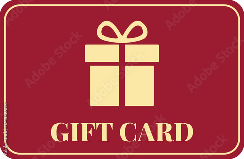 Gift card, loyalty card. Burgundy gift card with a gift. Vector illustration.