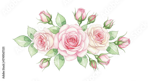 Soft pink roses and buds floral arrangement isolated on transparent background