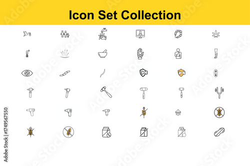 Discover a diverse collection of modern line art icons representing health, wellness, medical procedures, and dietary information for impactful design projects.