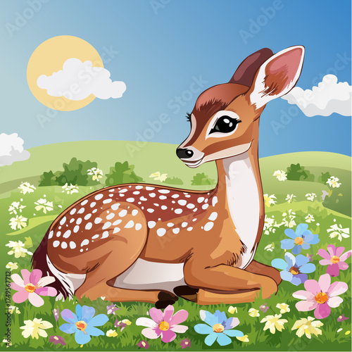 Rehkitz auf der Blumenwiese