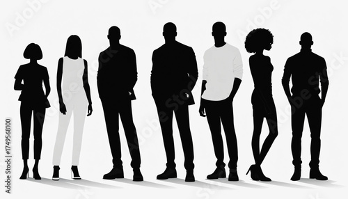 Illustration de silhouettes noires d’hommes et de femmes isolées sur fond blanc