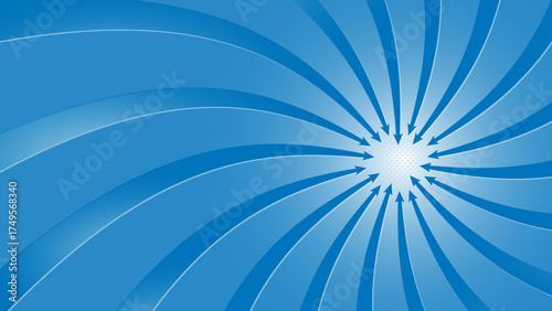 スパイラル状に集まる青い矢印の背景｜循環・流れ・データ・エネルギーの集中