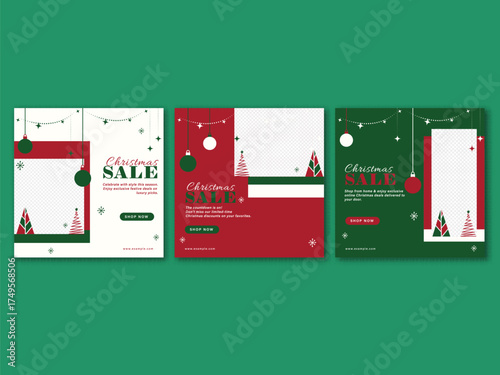 Christmas Sale Social Media Post Template Set with Image Placeholder in Three Color Options.