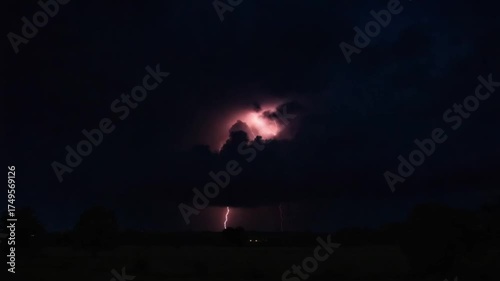 Dramatic Night Sky Lightning Storm - A Powerful Display of Natures Fury.