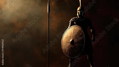 A statue of a man holding a shield and a sword, can be used for historical or cultural illustrations