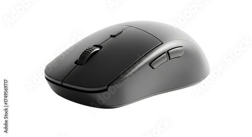 Sleek dark gray computer mouse with textured scroll wheel and side buttons black