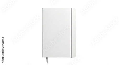 White notebook with elastic band and bookmark blank journal