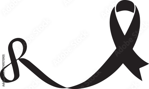 Black Awareness Ribbon Graphic. Vector Symbol of Grief, Mourning, Melanoma Support, Remembrance, or General Campaign and Cause.