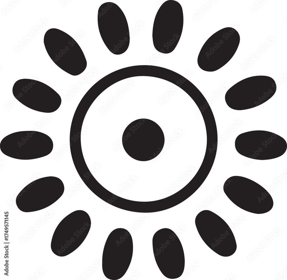 Fototapeta premium Minimalist Sunburst Vector Graphic. Simple Radial Symbol for Summer, Brightness, Heat, Energy, or Abstract Floral Design Element.
