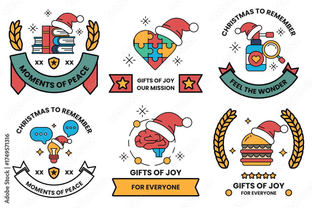 Naklejka premium A set of Christmas themed stickers with a Santa hat on them