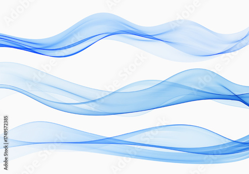 Three flowing blue waves on white background
