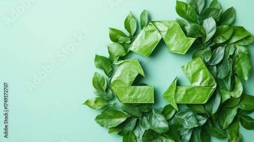 Eco-Friendly Green Leaves Circular Recycle Symbol Made of Fresh Plant Foliage for Environmental Conservation and Sustainability Concept Artwork