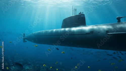 Wallpaper Mural Underwater 3D Realistic Submarine With Small Fish And Sun Rays Torontodigital.ca