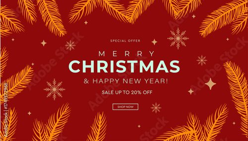 Christmas Sale. Abstract Background Design for Merry Christmas and Happy New Year. Patterns for Advertising, Web, Social Media, Posters, Banners, Covers. Sale Offer 20%. Vector Illustration.