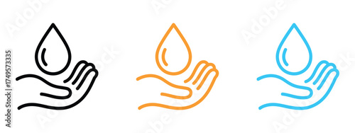 Dermatologically tested, water droplet and hand icon vector. Protecting our precious water resources and conserving water symbol. vector illustration.