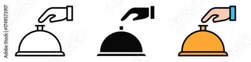 Hand touching service bell icon vector. hospitality marketing materials symbol. vector illustration.