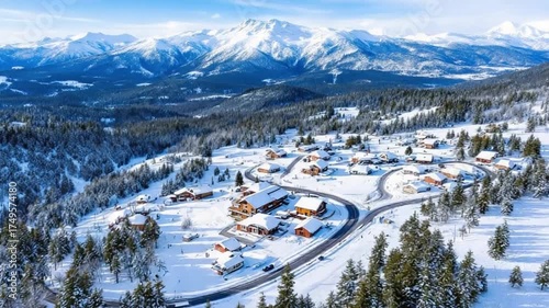 Winter Wonderland - A Snowy Village Nestled in the Mountains.