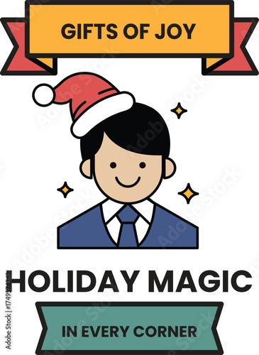 A man wearing a Santa hat and a tie with a smile on his face