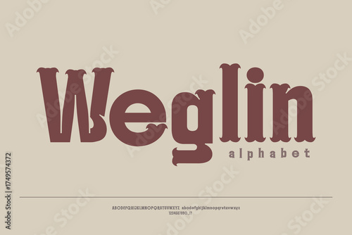 Weglin font. Cowboy, take me away. Handcrafted retro textured regular typeface. Vintage font design, handwritten alphabet. Original handmade textured lettering