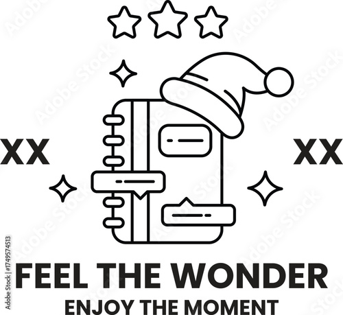 A book with a hat on it and the words feel the wonder, enjoy the moment