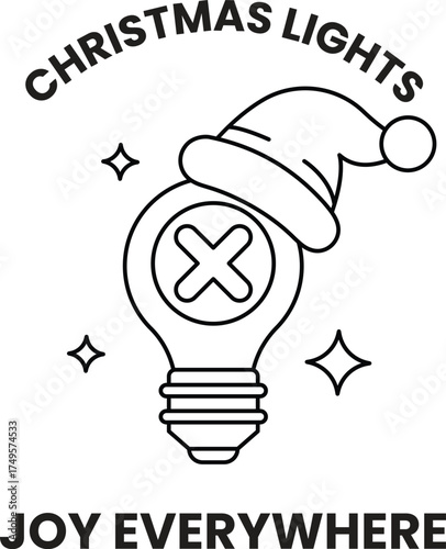 A black and white Christmas light sign with a hat on top