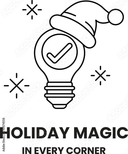 A black and white image of a light bulb with a hat on top of it