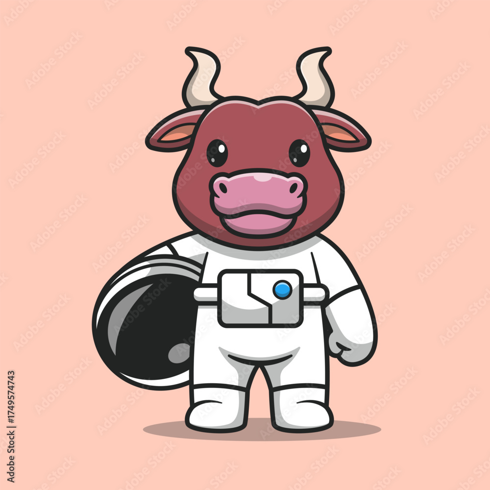 Obraz premium Cute Bull Astronaut Cartoon