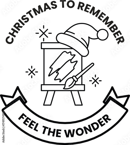 A black and white Christmas poster with a painting of a man with a paintbrush