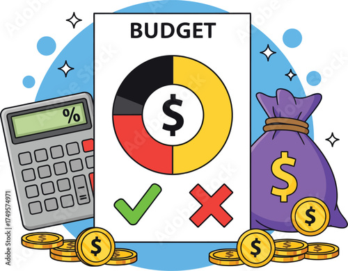 Planning financial savings with a budget chart and coins showing growth and profitability management
