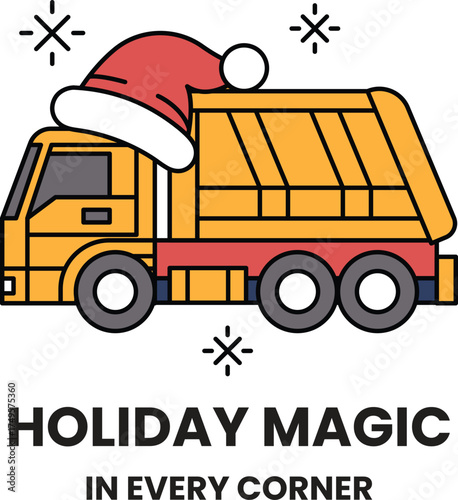 A truck with a Santa hat on it is labeled "holiday magic"