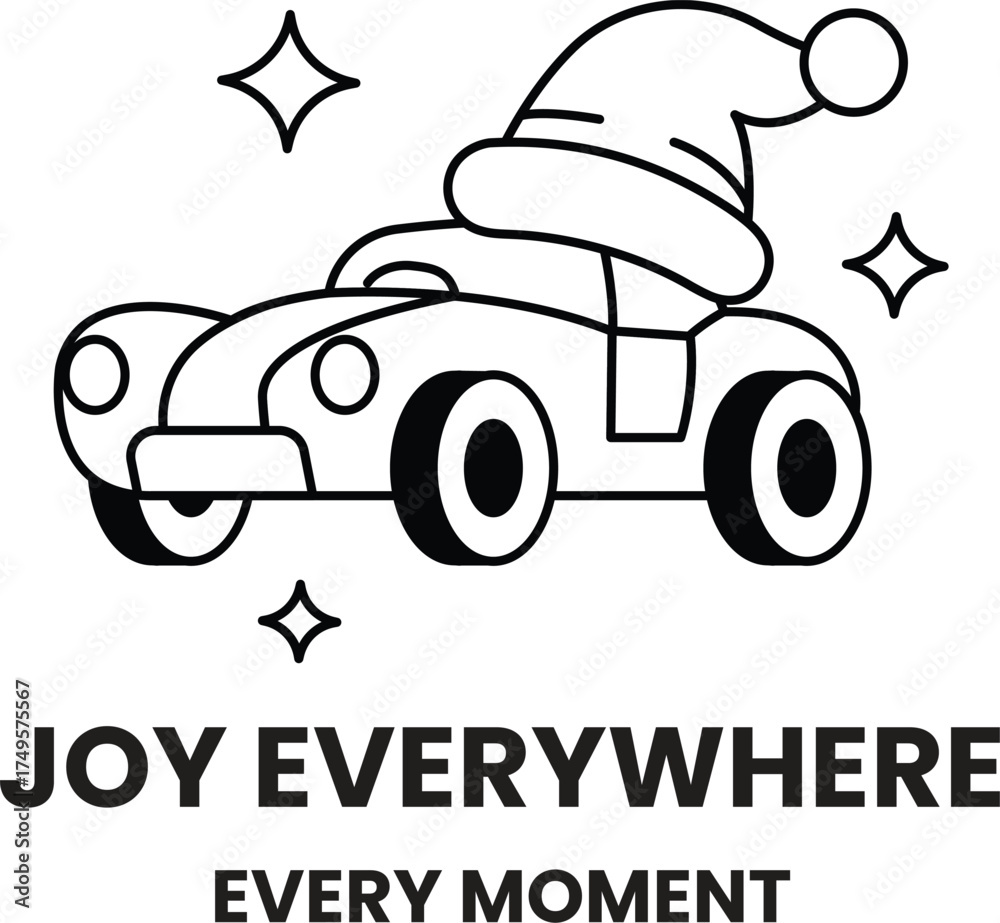 Fototapeta premium A car with a hat on it is smiling and saying 