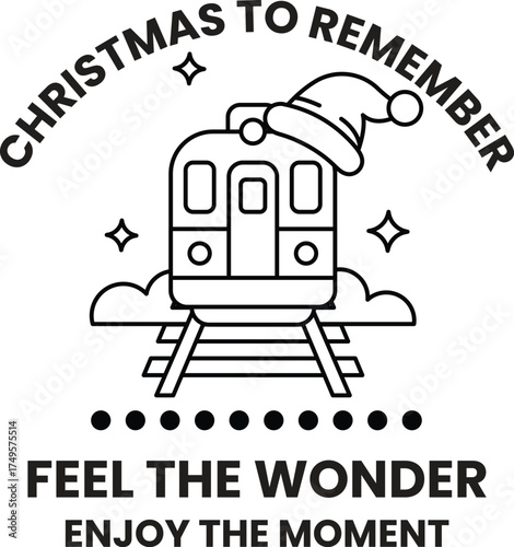 A train with a Santa hat on it is the title of the image