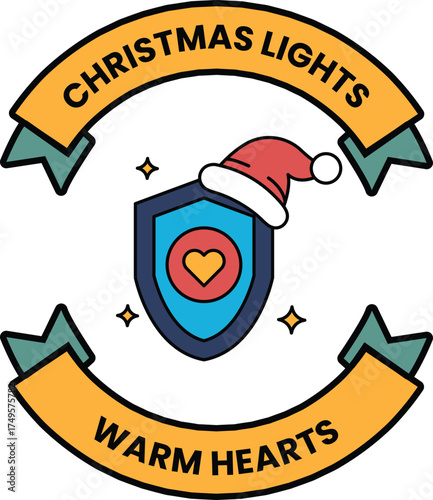 A Christmas light banner with a red and white hat on top of a heart