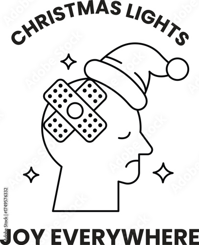 A man with a bandaged head and a Santa hat