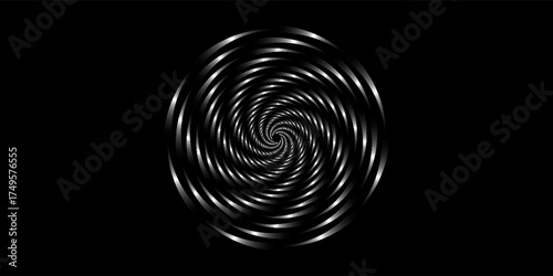 Modern abstract background. Halftone dots in circle form. Spiral logo, icon or design element. Black dots on a white background and white dots on the black side.