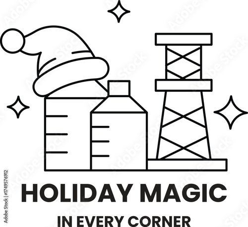 A black and white image of a Christmas hat and a Christmas tree